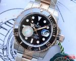 Copy Rolex Submariner Date Watch Two Tone Rose Gold Black Dial Black Ceramic Bezel